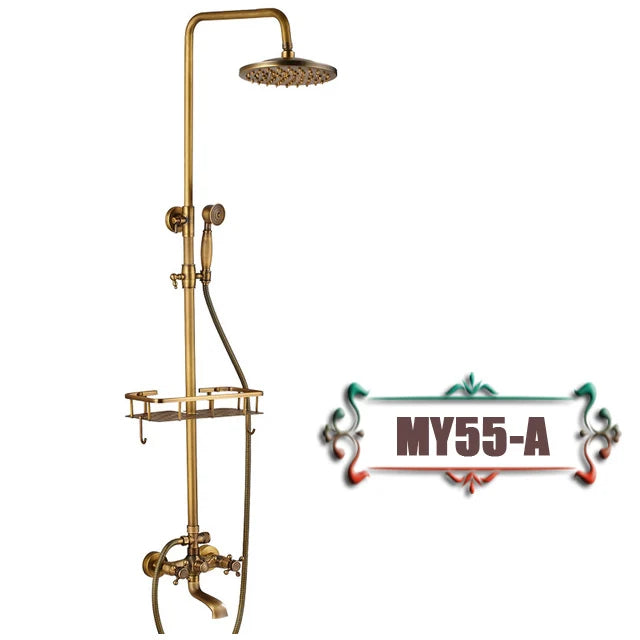 DecorBites™ Brass Wall Mount Bathtub Faucet with Shelf, Dual Handle Shower Set