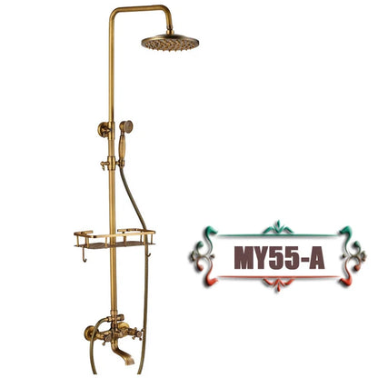 DecorBites™ Brass Wall Mount Bathtub Faucet with Shelf, Dual Handle Shower Set