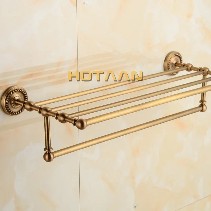 DecorBites™ Brass Towel Rack, Antique Brass Holder, 50cm Shelf, Bathroom Accessories