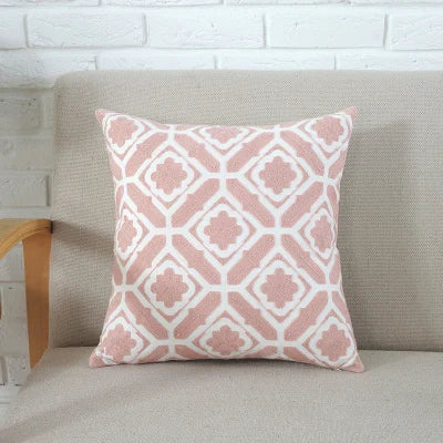 DecorBites™ Grey Pink Geometric Embroidered Cushion Cover, 45x45cm
