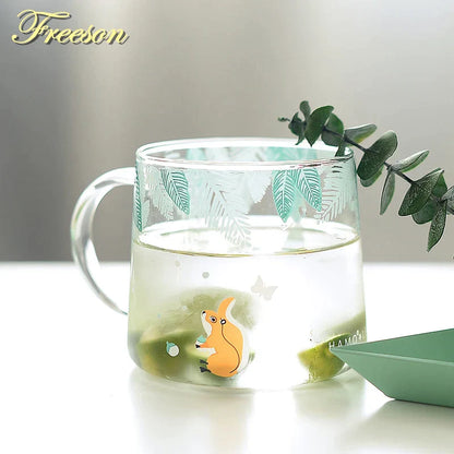 DecorBites™ Glass Coffee Mug 320ml Cute Squirrel Tea Cup Heat Resistant Beer Mug