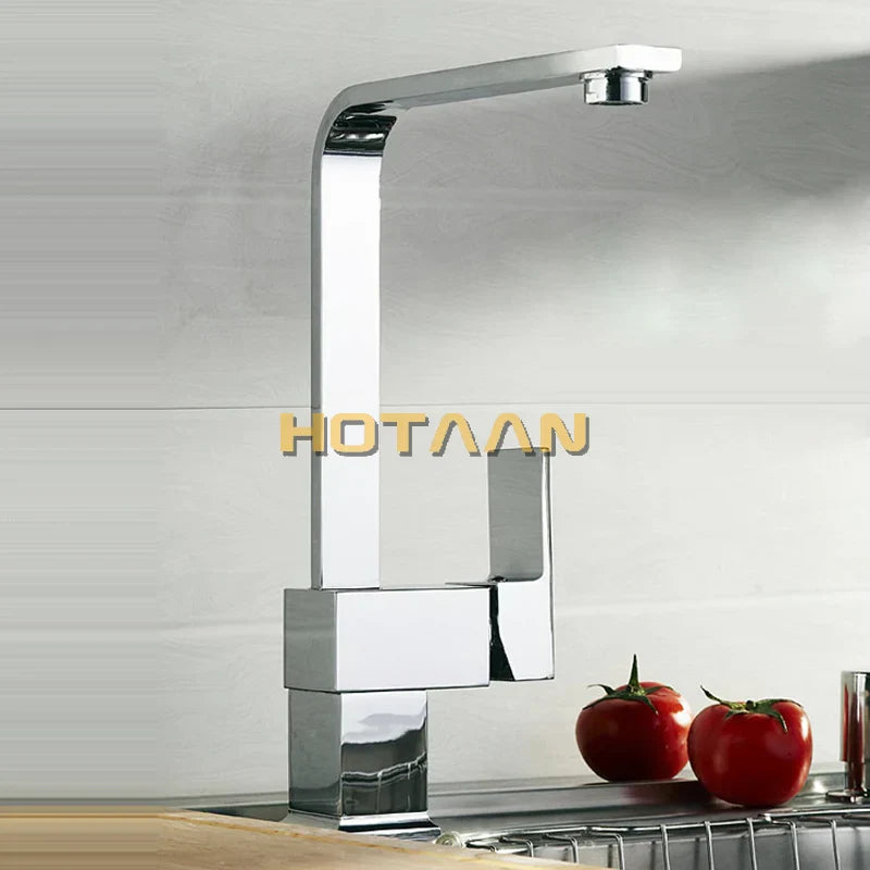 DecorBites™ Brass Square Swivel Kitchen Faucet Mixer for Sink