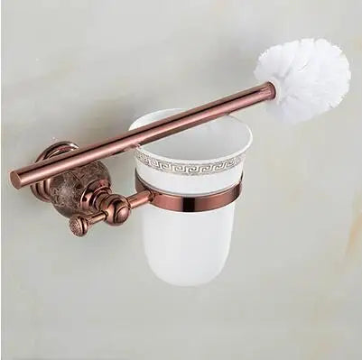 DecorBites™ Brass & Jade Rose Gold Bathroom Set: Paper Holder, Towel Bar, Soap Basket