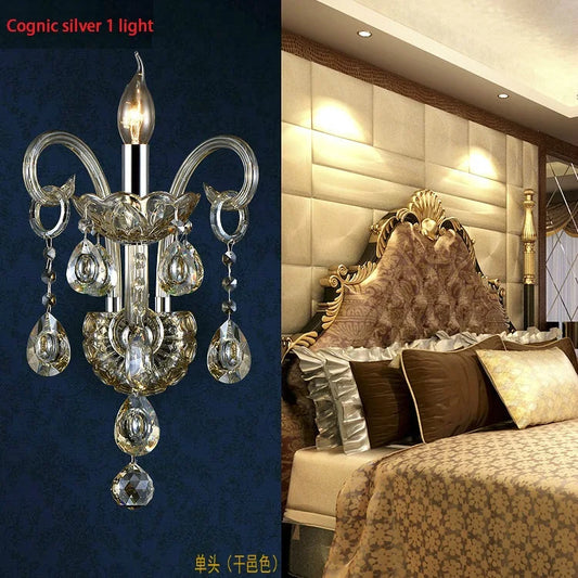 DecorBites™ Crystal Wall Lamp, K9 Crystals, Champagne Gold/Silver, 1/2 Lights, Luxury Bedside Light