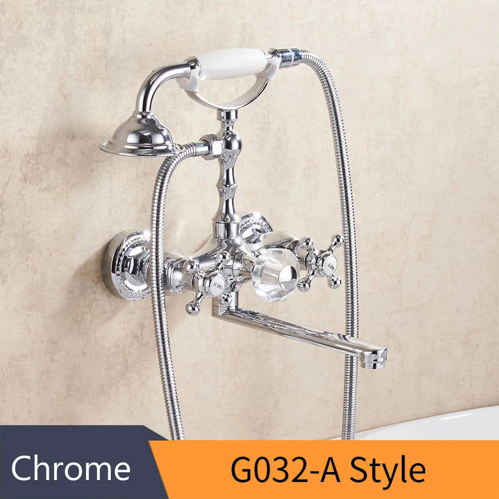 Grifo de bañera montado en la pared de latón dorado Decorbites™ con kit de ducha de mano