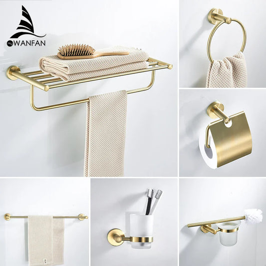 DecorBites™ Golden Swan Bath Hardware Set: Towel Rack, Toilet Paper Holder, Tissue Roll Holder