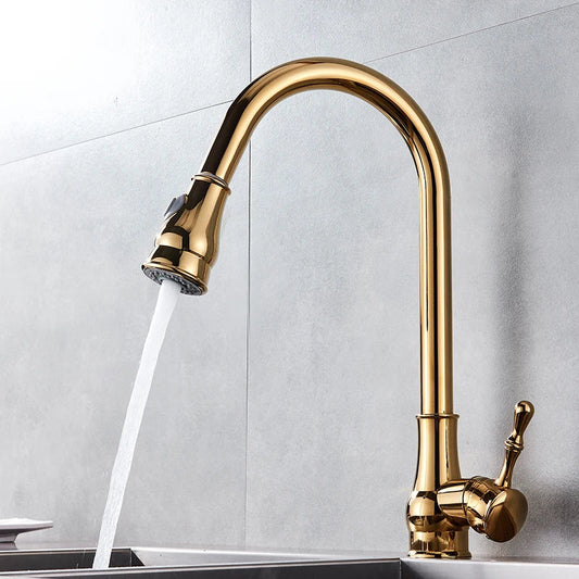 DecorBites™ Gold Brass Kitchen Faucet Rotatable Mixer Tap Single Handle Hot&Cold Water