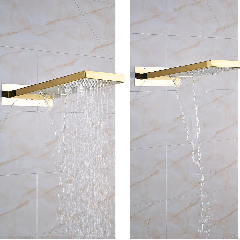 Decorbites™ Goldene Dusche Armatur mit Wandmontage für 3-Wege-Steuerung und Plastik-Handbrause