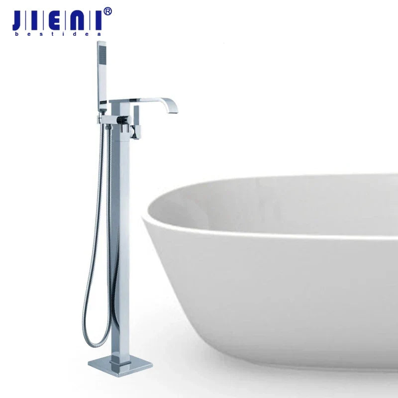 DecorBites™ Brass Single Handle Bathtub Shower Set Floor Mounted Mixer Brushed Nickel