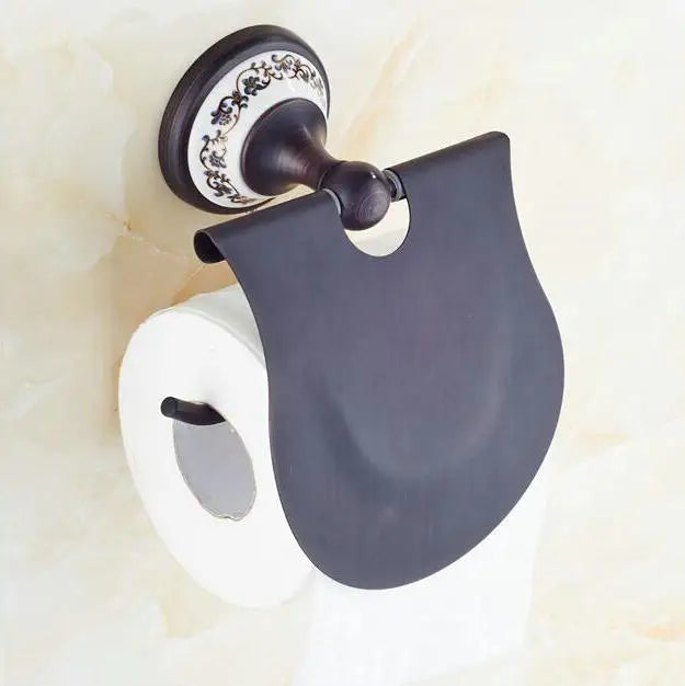 مجموعة إكسسوارات الحمام DecorBites™ المصنوعة من البورسلين الأسود والنحاس