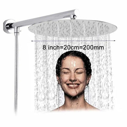 DecorBites™ Bright Chrome 8" Shower Head with 15" Arm and 59" Hose - Wall Mounted Rainfall