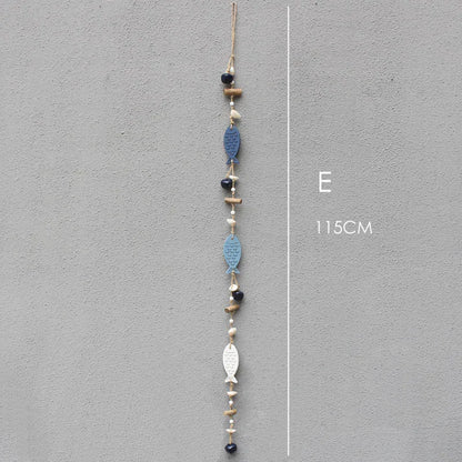 ديكور بايتس™ - قلادة على شكل سمكة زرقاء على شكل خادمة بحرية مصنوعة من أجراس خشبية عائمة لتزيين الحائط