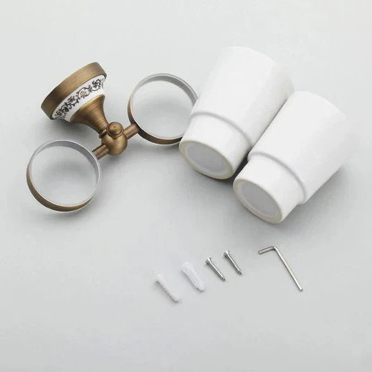 DecorBites™ Brass Toothbrush Holder with 2 Cups Bathroom Accessories Wall Mounted Holder