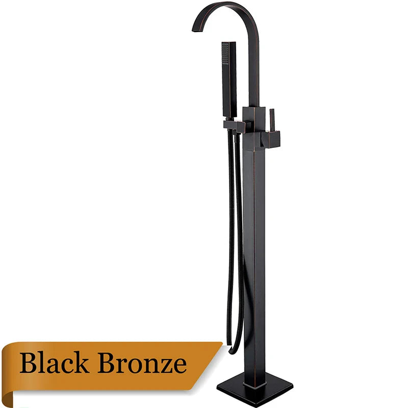 صنبور حوض استحمام قائم بذاته من DecorBites™ مع دش يدوي: صنبور خلاط مثبت على الأرضية من النيكل المصقول