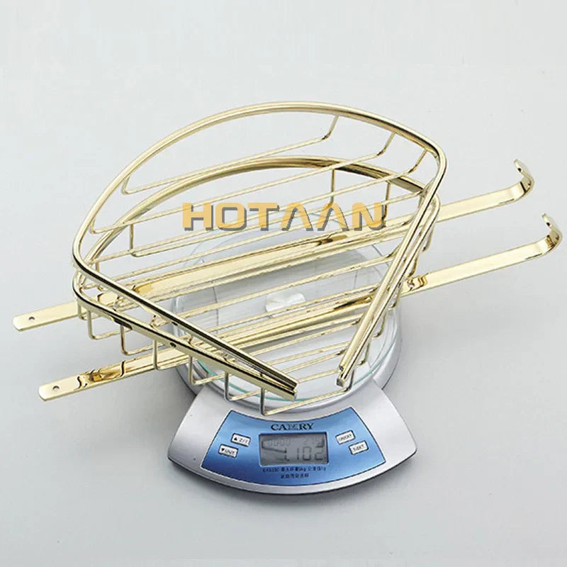 DecorBites™ Gold Brass Double Layer Bathroom Shower Shelf Basket Holder