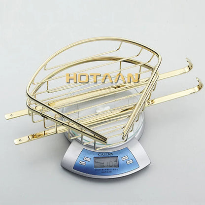 DecorBites™ Gold Brass Double Layer Bathroom Shower Shelf Basket Holder