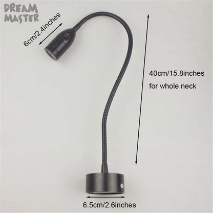 DecorBites™ LED Wall Lamp 3W Adjustable Reading Light Bedside Mirror Long Gooseneck