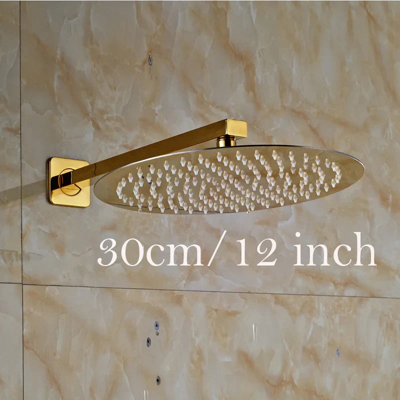 DecorBites™ Golden Ultrathin Rainfall Shower Head Set with Wall Mount Brass Arm