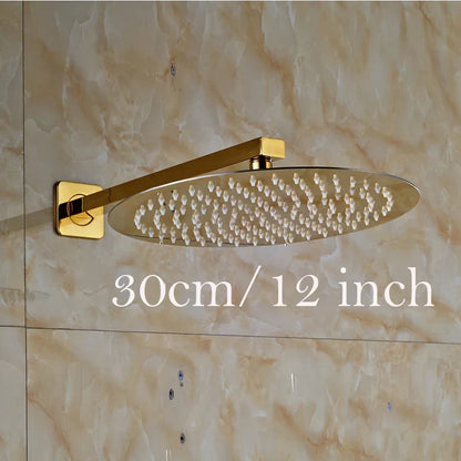 DecorBites™ Golden Ultrathin Rainfall Shower Head Set with Wall Mount Brass Arm