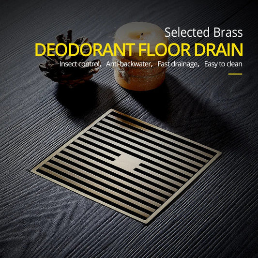 DecorBites™ Antique Brass Square Bath Drain Strainer Hair Art Carved Floor Grate Drain