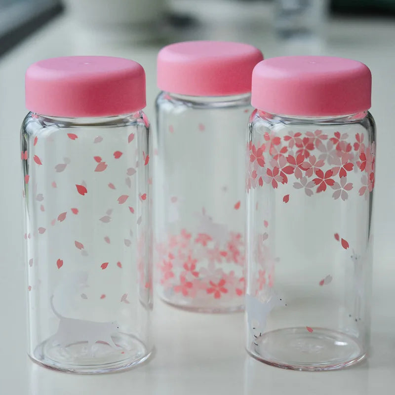 زجاجة مياه زجاجية من ديكوربايتس™ كاواي ساكورا، 310 مل، بتصميم حيوان كرتوني لطيف