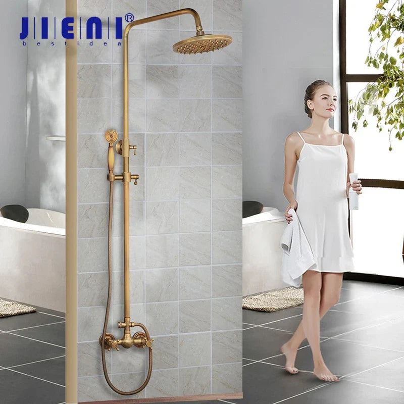 DecorBites™ Antique Brass Rainfall Shower Faucet Set with 2 Functions