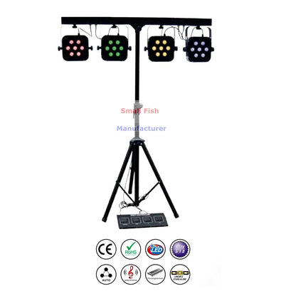 DecorBites™ Led Par Kit: 4x7x10W 4in1 RGBW Slim Flat Par Lights Set with Stand & Foot Controller