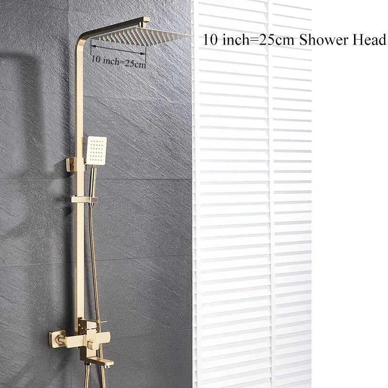 DecorBites™ Brushed Gold Rain Shower Bath Faucet Wall Mounted - Shower Set Mixer
