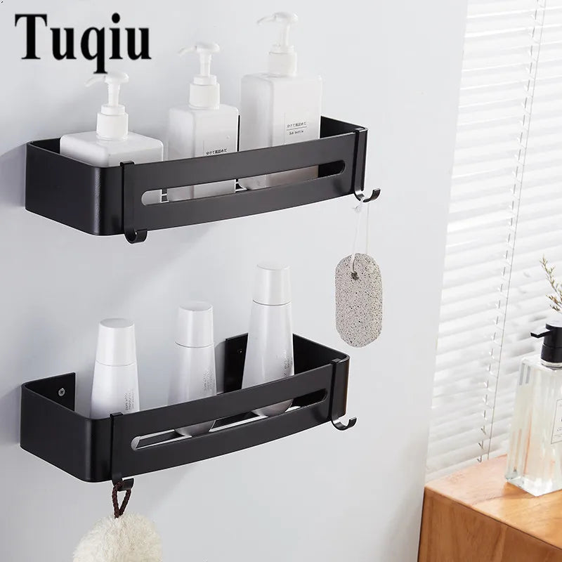DecorBites™ Black Aluminum Bathroom Corner Shelf Wall Mounted Soap Dish Holder