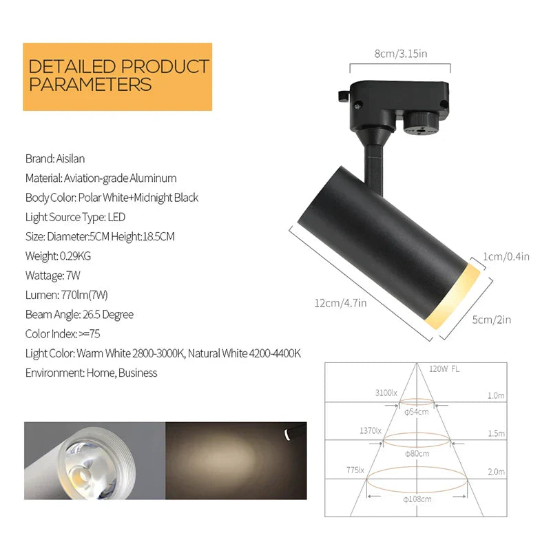 DecorBites™ LED Track Light 7W COB Rail Spotlights for Art Exhibition and Picture Show