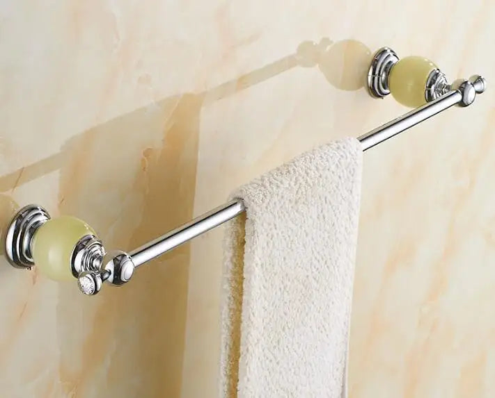 DecorBites™ Brass & Jade Bathroom Set: Holder, Bar, Basket, Rack, Ring - Hardware Collection