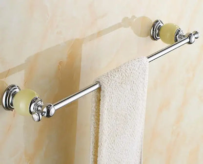DecorBites™ Brass & Jade Bathroom Set: Holder, Bar, Basket, Rack, Ring - Hardware Collection