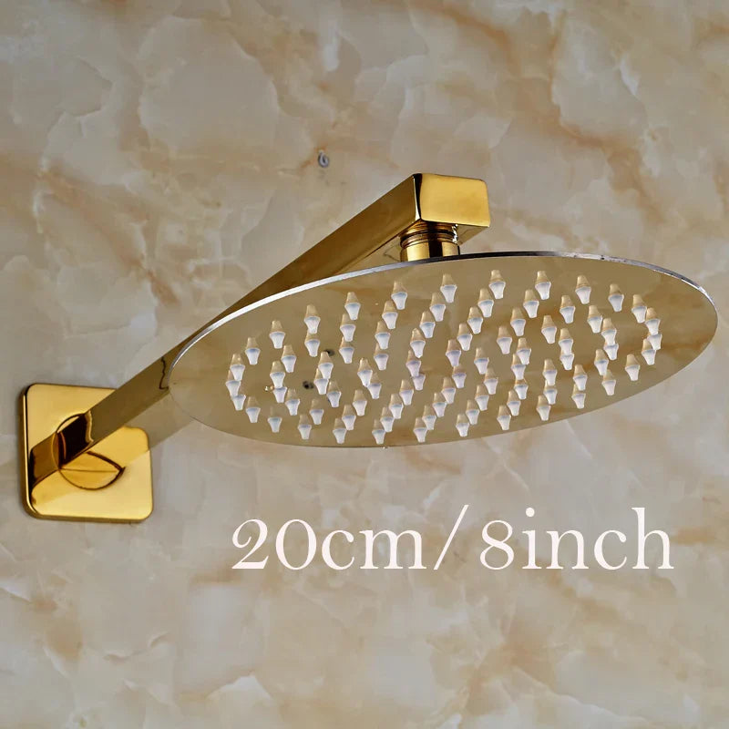 DecorBites™ Golden Ultrathin Rainfall Shower Head Set with Wall Mount Brass Arm