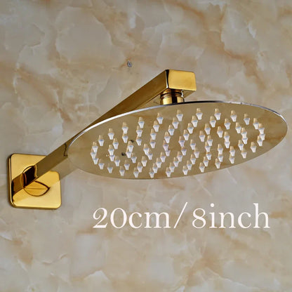 DecorBites™ Golden Ultrathin Rainfall Shower Head Set with Wall Mount Brass Arm