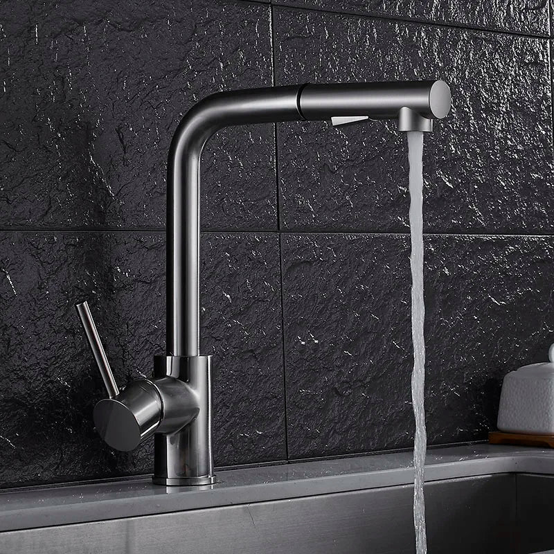 DecorBites™ Brass Brushed Nickel Kitchen Faucet High Arch Swivel Pull Out Spray Mixer Tap