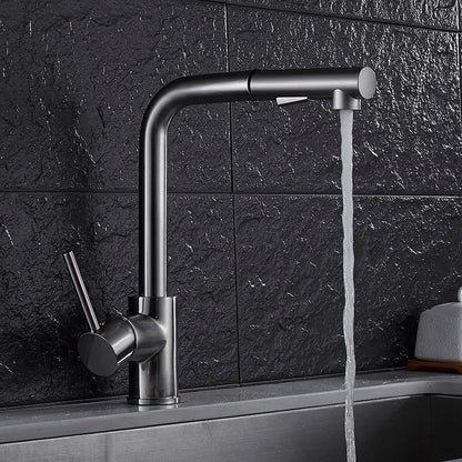 DecorBites™ Brass Brushed Nickel Kitchen Faucet High Arch Swivel Pull Out Spray Mixer Tap