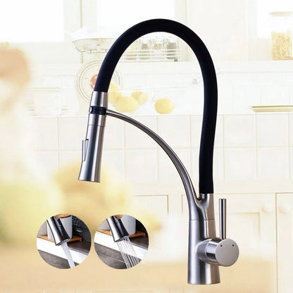 DecorBites™ Black Hose Kitchen Mixer Tap with Single Handle Stream Sprayer, Chrome Finish