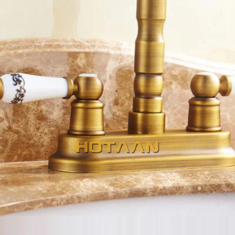 صنبور حوض مزدوج الفتحات من DecorBites™ مصنوع من النحاس العتيق لحوض الحمام