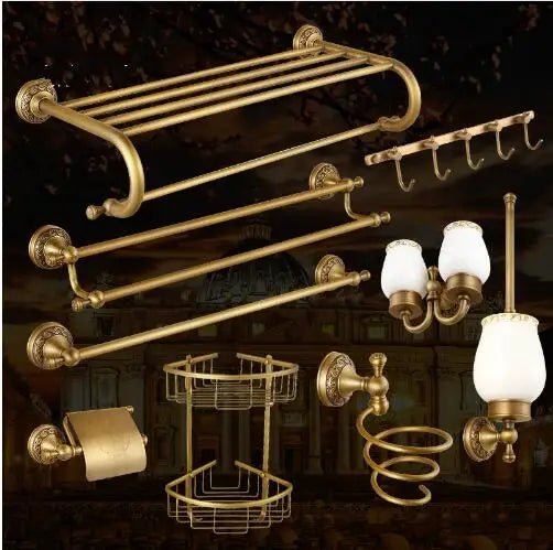 DecorBites™ Carved Antique Bronze Brass Bathroom Accessories Set with Solid Bath Hardware