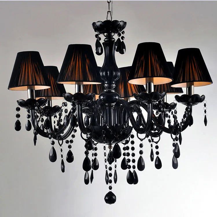 DecorBites™ Black Crystal Chandelier Lamps with Fabric Lampshades for Dining, Bedroom, Living Room