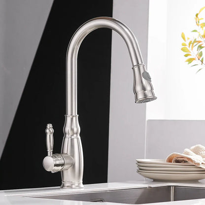 DecorBites™ Gold Kitchen Sink Mixer Faucet with Pull Out Spray Head Rotation - WF-4118