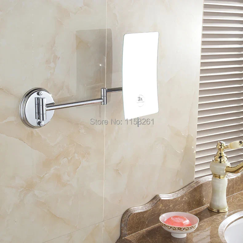 مرآة مكياج حائطية مُكبّرة 3 مرات للحمام مع ذراع قابلة للطي من DecorBites™ - Lady Square