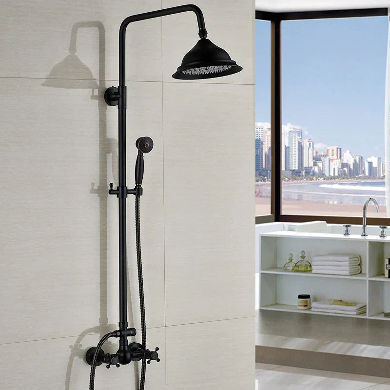 DecorBites™ Black Bronze Rainfall Shower Faucet Set with 8" Head for Wall Mount