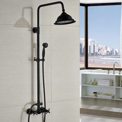 DecorBites™ Black Bronze Rainfall Shower Faucet Set with 8" Head for Wall Mount