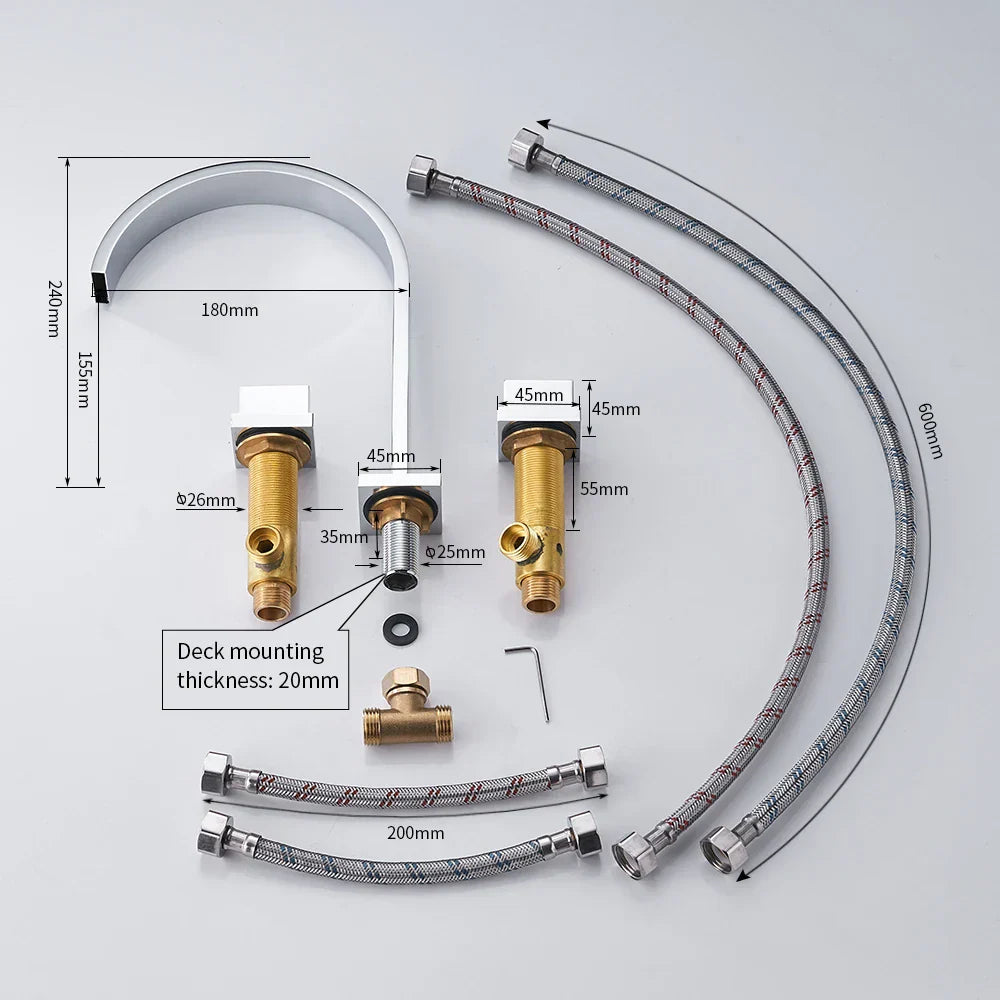 DecorBites™ Brass Chrome Bathroom Sink Faucets Deck Mounted Double Handle Hot Cold Tap