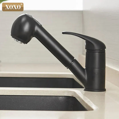 صنبور مطبخ أسود مصقول من DecorBites™، صنبور خلاط رذاذ قابل للسحب، ماء ساخن وبارد، 360 درجة