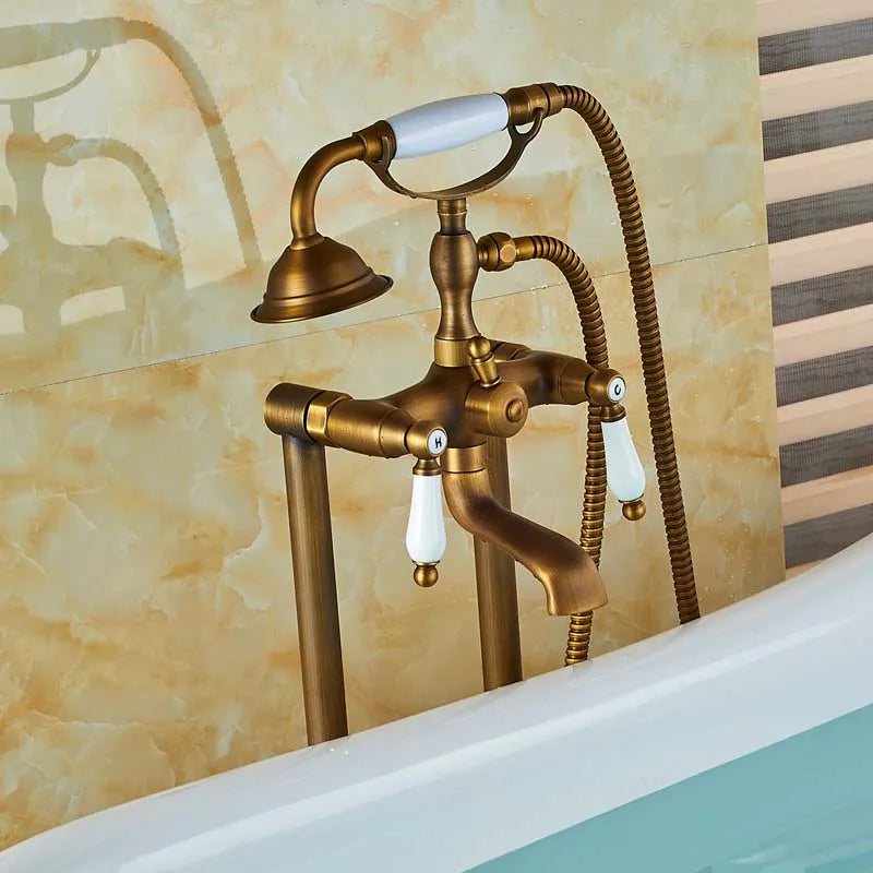 DecorBites™ Dual Ceramic Handle Freestanding Tub Faucet with Handshower