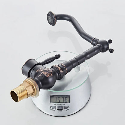 DecorBites™ Black Flower Carved Basin Mixer Tap with Swivel Neck, Single Lever Control