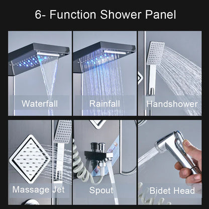 DecorBites™ Black LED Shower Panel Tower with Digital Screen and Thermostatic Mixer