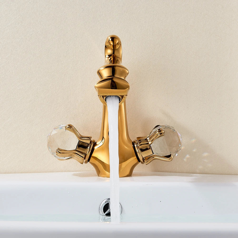 DecorBites™ Chinese Dragon Crystal Handle Basin Faucet Dual Hot Cold Deck Mounted Sink